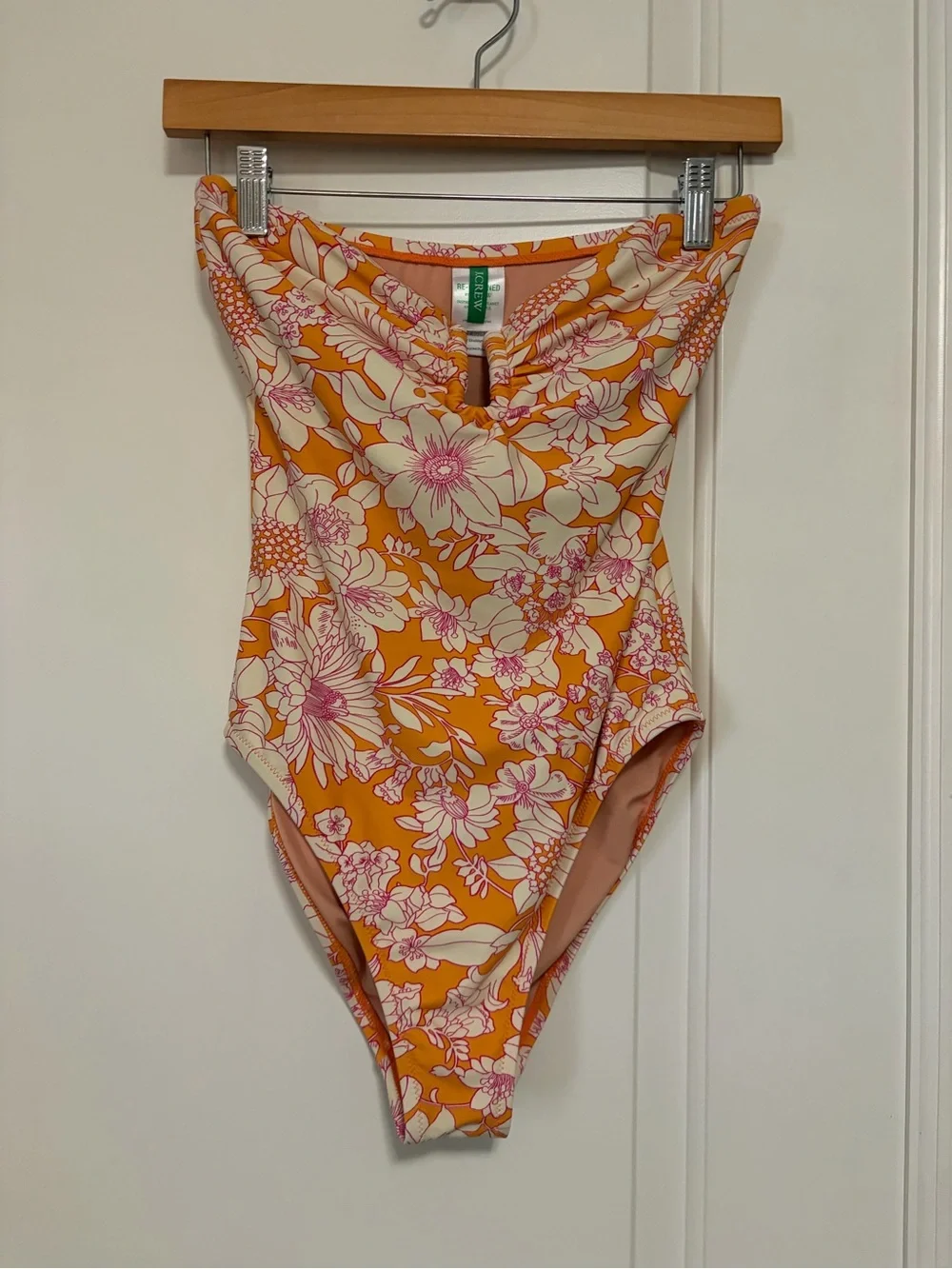 🌸☀️NWOT☀️🌸J. Crew Orange & Pink Floral Strapless One-Piece Swimsuit 🌸☀️